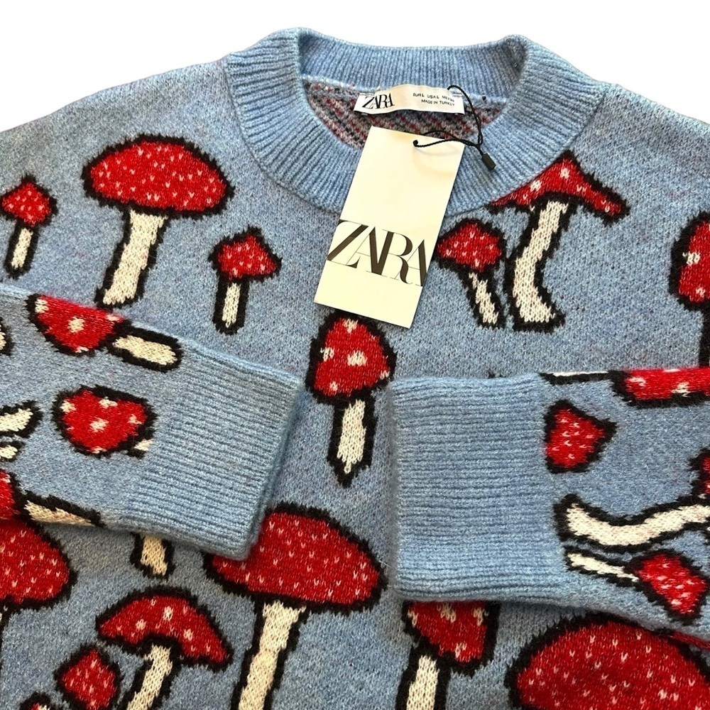 Zara Blogger's Favorite Knit Mushroom Long Sleeve Crew Neck Novelty Sweater - Picture 14 of 16